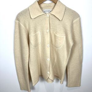Casual Corner Annex Womens 100% Wool Medium Cream Long Sleeve w Pockets Cardigan